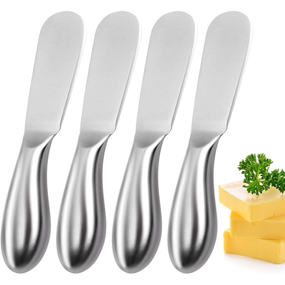 Genreen Butter Knives 4 Pieces Stainless Steel Cheese Butter Spreader Knife Set for Cold Butter, Cream Cheese, Jam, Pastry, Charcuterie, Multipurpose Kitchen Gadgets