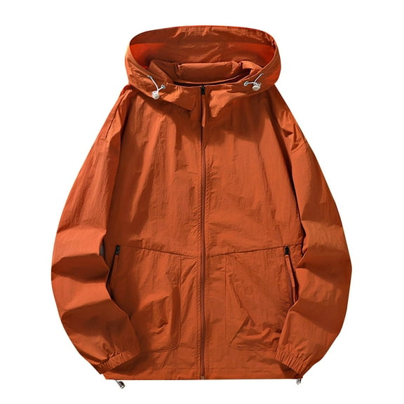 PiGOGI Men's Casual Outdoor Summer Jacket Thin Sun Protection Breathable Ice Thread Long Sleeve Hooded Blouse Orange XL