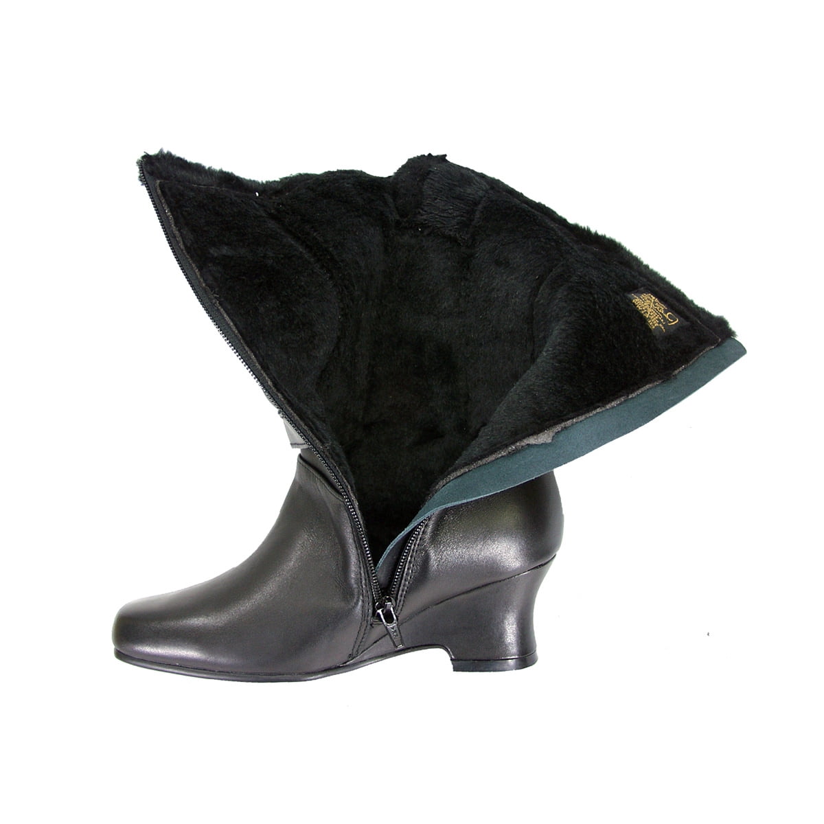 PEERAGE Rihanna Women Extra Wide Width Fleece Lined Leather Boots with Side Zipper/Decorative Buckles BLACK 5.5