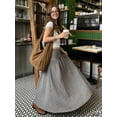 thumbnail image 3 of Chocolate Brown Plaid Mid-Length Skirt, Elegant Casual A-Line Flowing Skirt For Daily Wear, 3 of 4