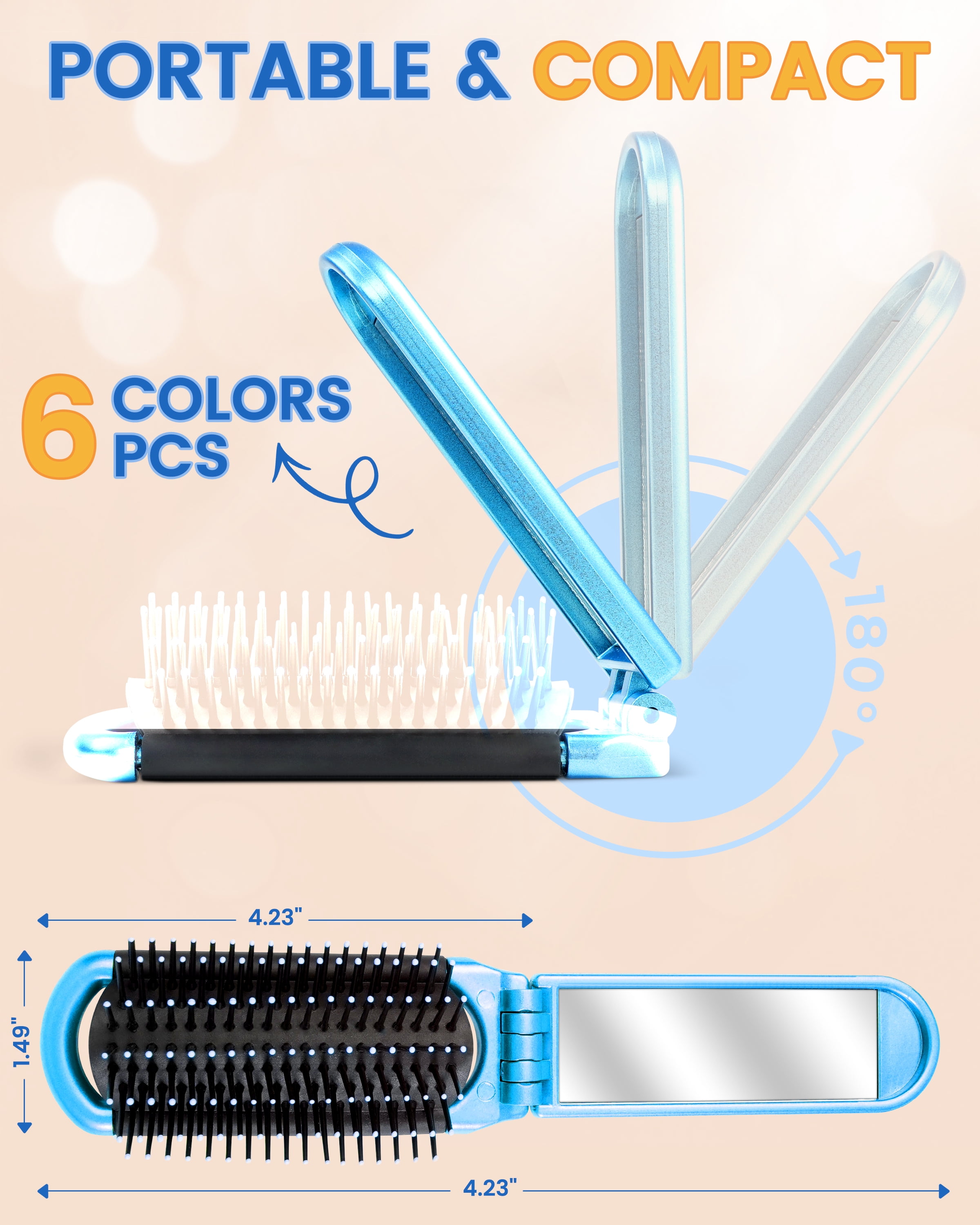 6 PCS Travel-Friendly Folding Hairbrush Set with Mirror for Men