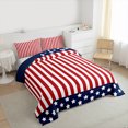 thumbnail image 3 of Homewish Red Blue Stripes Line Full Size Comforter Sets for Kids, Cartoon Stars Print Bedding Comforter Set, American Flag Reversible Bedding Sets, Microfiber Bedroom Decor, 3 Pieces, 3 of 8