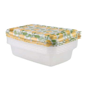 Cook with Color 12-Piece Rectangular BPA-Free Food Storage Container Set with Printed Lids, Lemon
