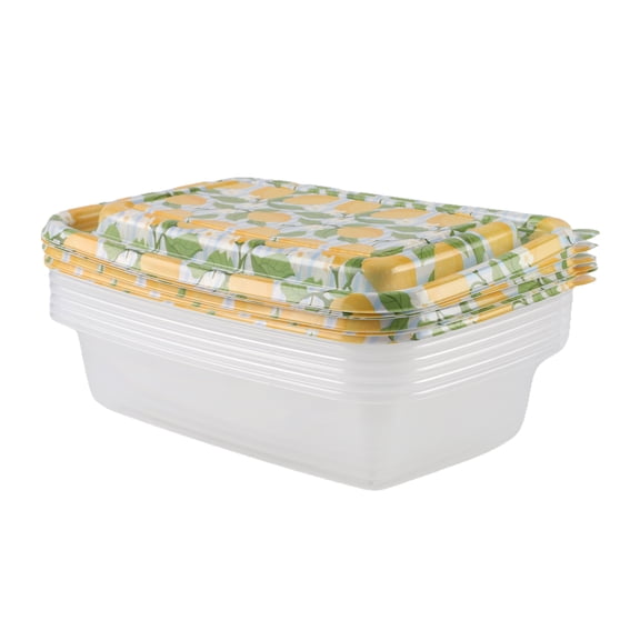 Cook with Color 12-Piece Food Storage Set, 1000ml Rectangular Containers with Printed Lids, Dishwasher Safe, Lemon