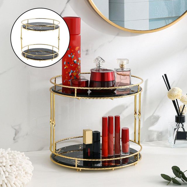 Cerámica Almacenamiento Bandeja Pantalla Soporte Doble Cosméticos Cosméticos Joyería Almacenamiento Mármol Patrón Cuarto de Baño Cómoda Encimera Decor Negro Baoblaze bandeja de almacenamiento