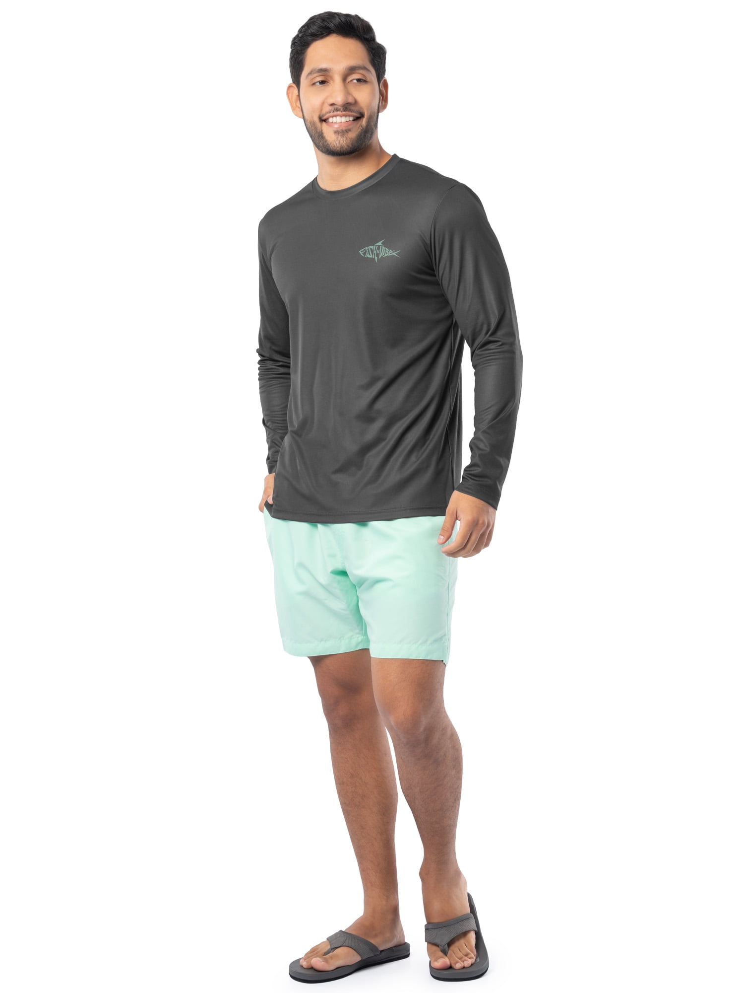 Fish N Vibe Men's Long Sleeve Performance Fishing Graphic Tee, Black/ Caviar, L