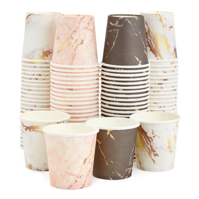 Sparkle and Bash - Paquete de 100 mini tazas de papel desechables de 4 onzas, taza de fiesta desechable de mármol para expreso, enjuague bucal, té, café, tazas de espr