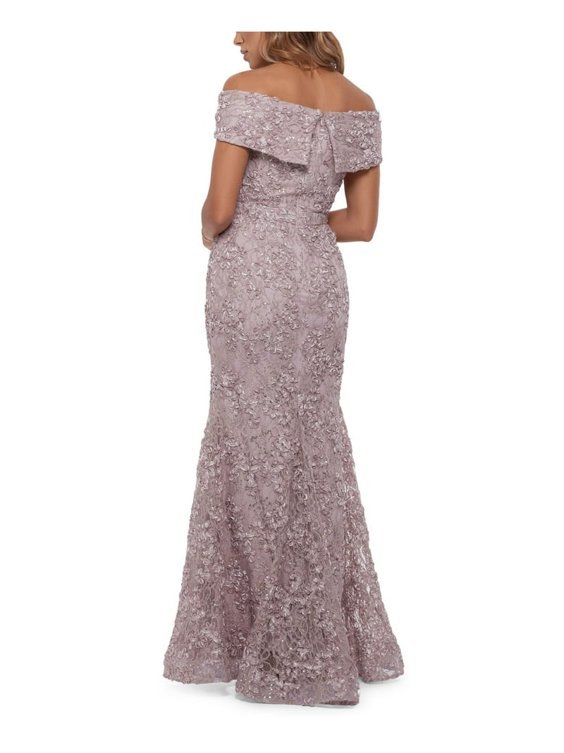 XSCAPE Womens Pink Off Shoulder Lace Gown Dress, Size 10, Zippered