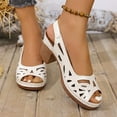 thumbnail image 4 of Women's Sandals Chunky Heel Gladiator Open Toe Casual Daily Solid Color Peep Toe Women Footwear Comfortable Walking Beach Sandals for Women White 9, 4 of 8