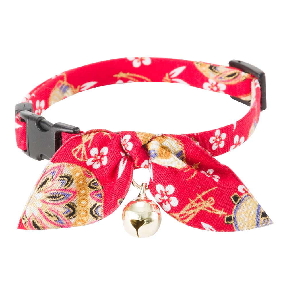 1 Size Fits All Accesyes Japanese Chirimen Kimono Print Cat Collar with Bell Tie for Kitten Puppy Pet Supply Adjustable