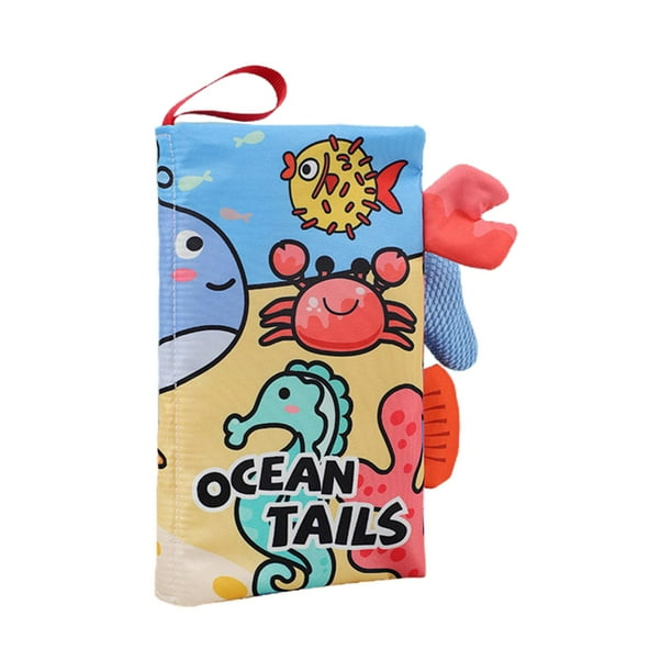 Libro de tela para bebé, juguete sensorial arrugado, juguete de aprendizaje temprano, libro de tela rasgable colas de mar