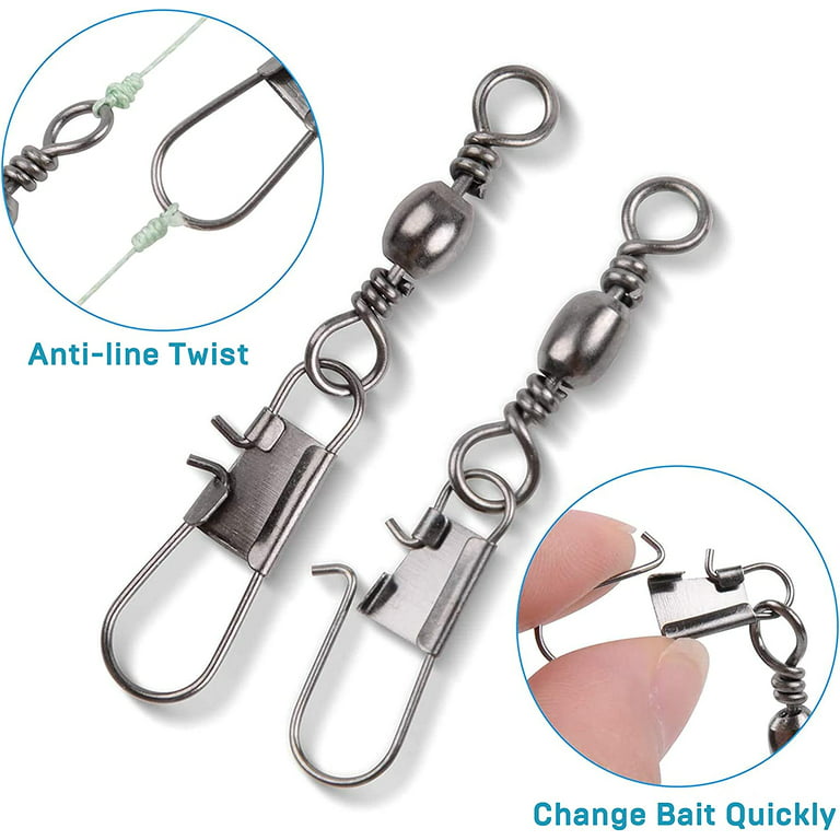 Fishing Barrel Swivel with Safty Snap, 120pcs Snap Swivels Fishing Tackle  Stainless Steel Safty Interlock Snaps Saltwater Freshwater Fishing  Connector