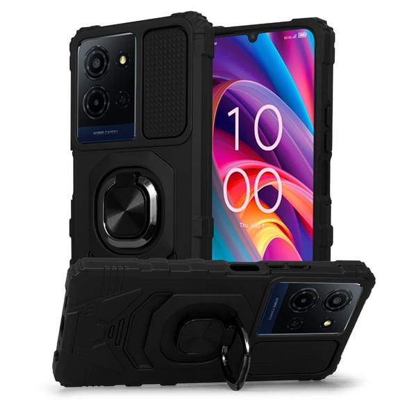 TCL K32 5G Hybrid Magnetic Shockproof Cover Cell Phone Case with Kickstand for TCL K32 5G, Black