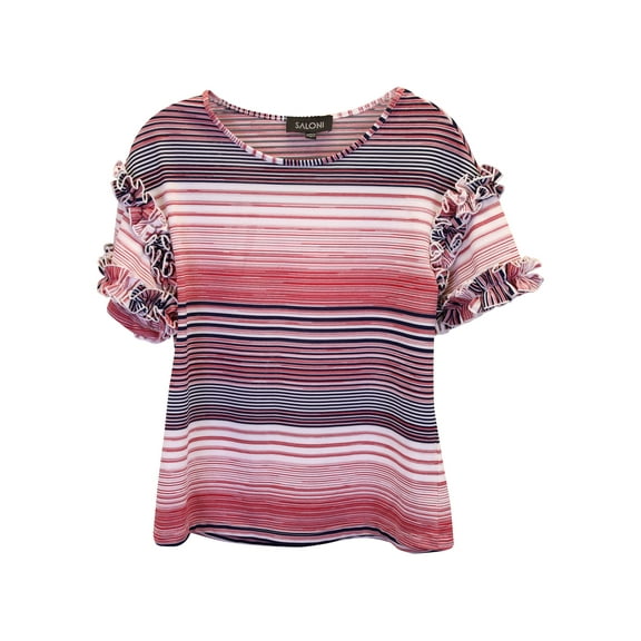 Pre-Owned Saloni Dawn Striped Ruffled Top in Red Polyester