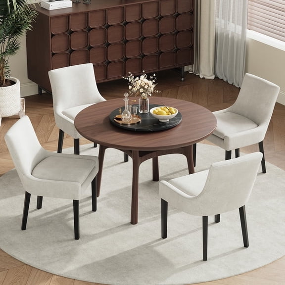 COLAMY Modern Dining Chairs Set of 4, Upholstered Corduroy Accent Side Leisure Chairs with Mid Back and Wood Legs for Living Room/Dining Room-Beige