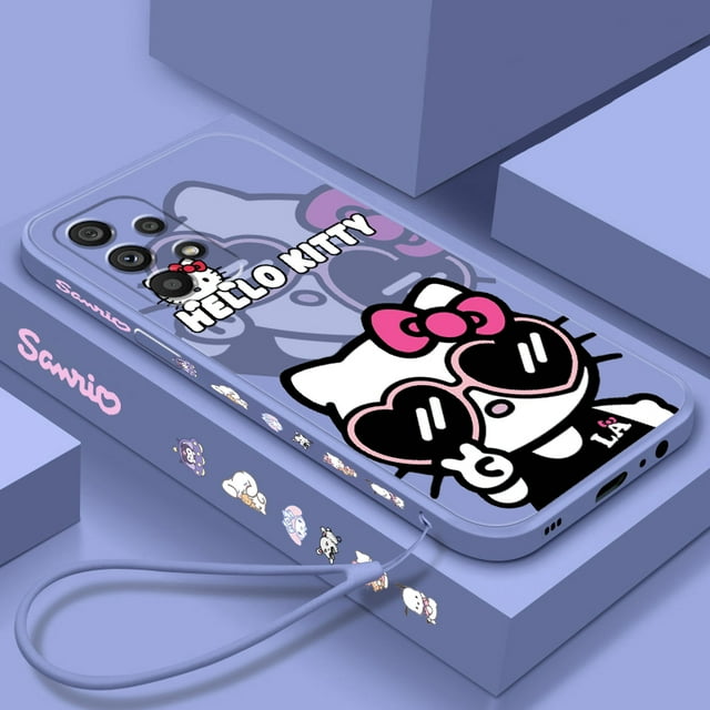 Sanrio Hello Kitty Cartoon Liquid Left Rope For Samsung Note 20 10 A54 A31 A14 A03 A22 A34 A04 A24 Ultra Plus 5G TPU Phone Case Gift Festivals