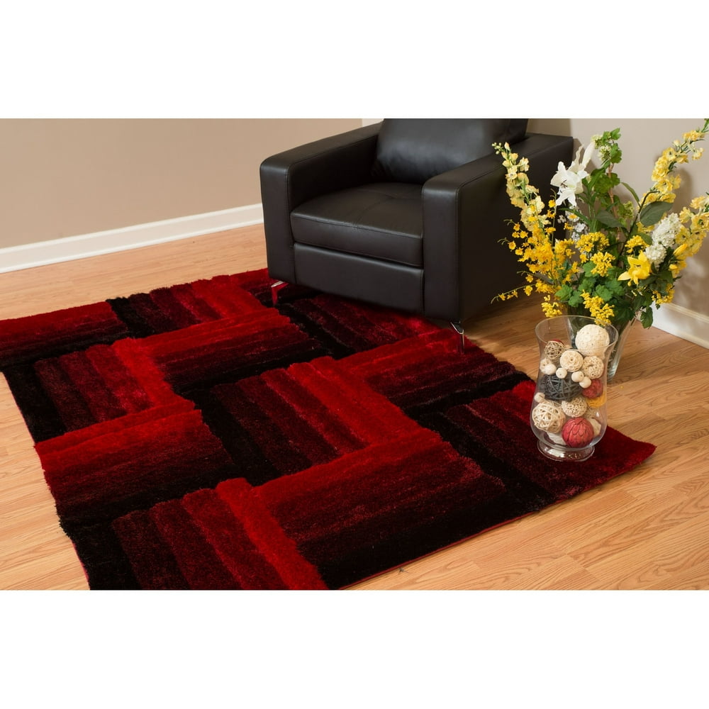 Westfield Home Posh Ditto Ultra Plush Shag Area Rug Red/Black 5'3" x 7