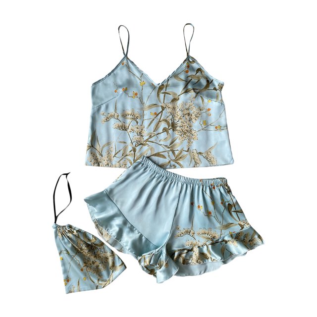 ZAXARRA Ensemble Pyjama 2 Pièces Femme Tops Cami + Shorts en Soie à Imprimé Floral Doux