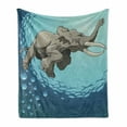 thumbnail image 1 of Animal Soft Flannel Fleece Throw Blanket, Giant Swimming in Ocean Water Humor Tropical Graphic, Cozy Plush for Indoor and Outdoor Use, 70" x 90", Slate Blue Turquoise, by Ambesonne, 1 of 6
