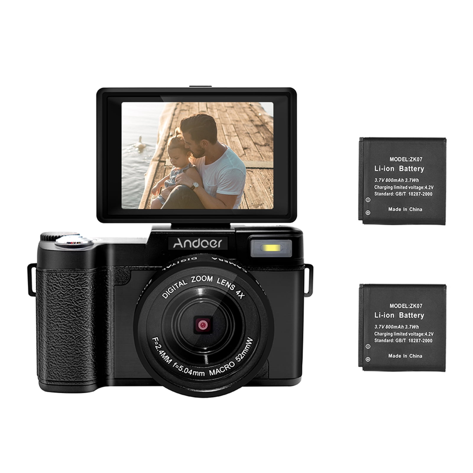 Andoer - 2.7K Full HD 30MP Digital Video Camera Cam 3.0 Rotatable Screen 4X Digital Zoom Flash 2pcs Batteries - Walmart.com