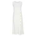thumbnail image 5 of Meichang Sleeveless Midi Sundresses for Women Solid Crew Neck Buttons Cotton Linen Dresses Casual Loose Long Dresses Swing Summer Work Dresses White S, 5 of 9