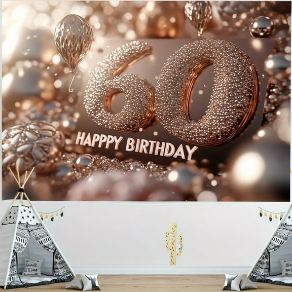Happy 60th Birthday Backdrop Rose Gold 60 Years Old Birthday Photography Background for Women Pink Glitter Balloon Sixty Years Old Birthday Party Decorations Banner Supplies Photo Booth Props