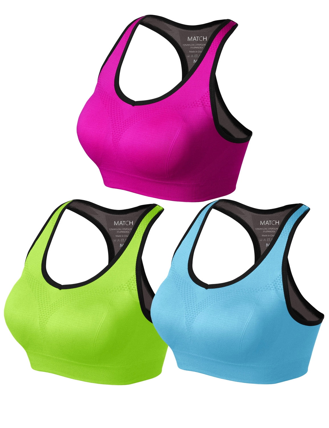 Matchstick Women's Wirefree Padded Racerback Sports Bra for Yoga ...