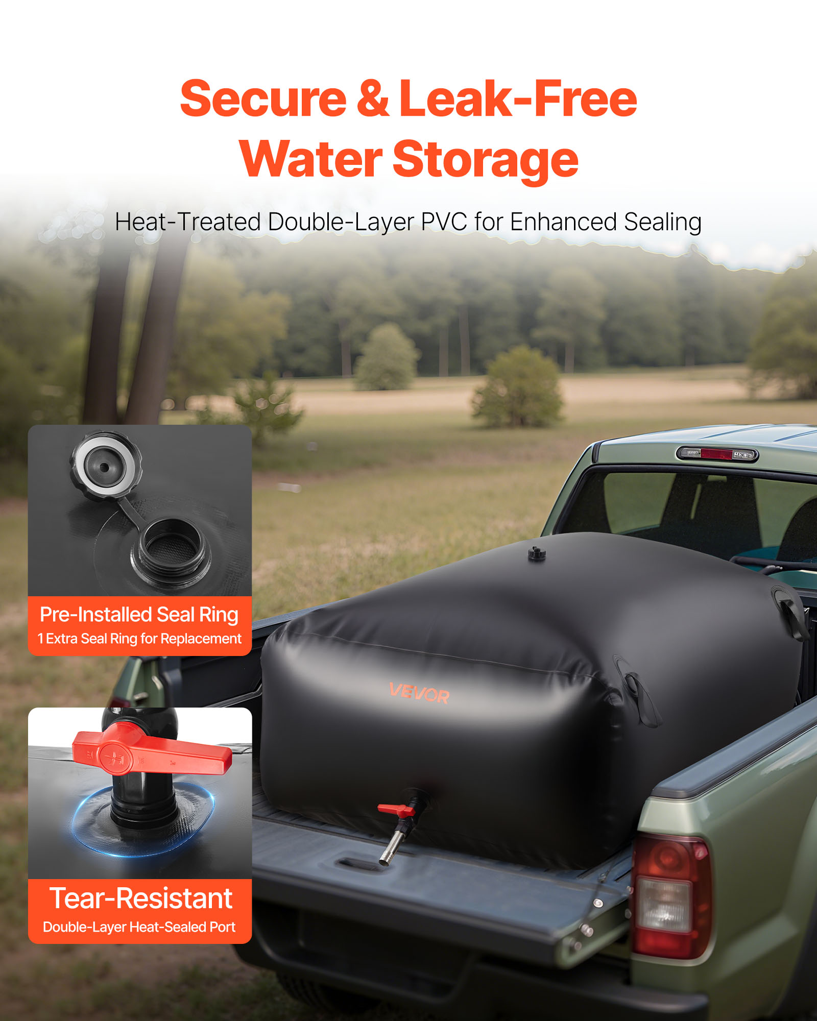VEVOR Water Storage Bladder, 264.2 Gal Collapsible Water Storage Bag, Wear-Resistant 1000D PVC Soft Waters Bag, Leakproof Camping Tank Containers for Garden Irrigation RV Emergency Use, Black