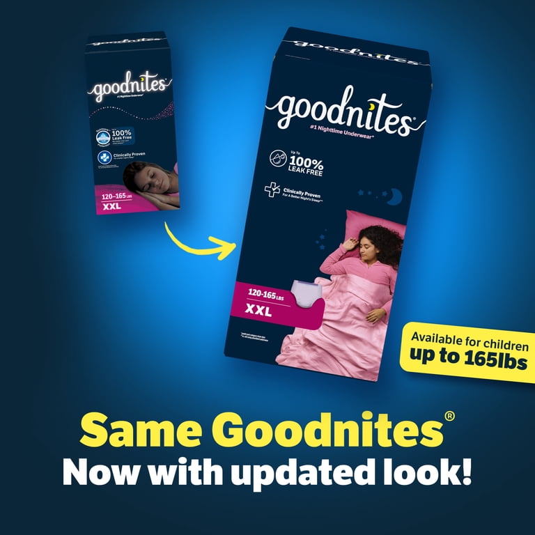 Goodnites Girls' Nighttime Bedwetting Underwear, Size XXL (120-165