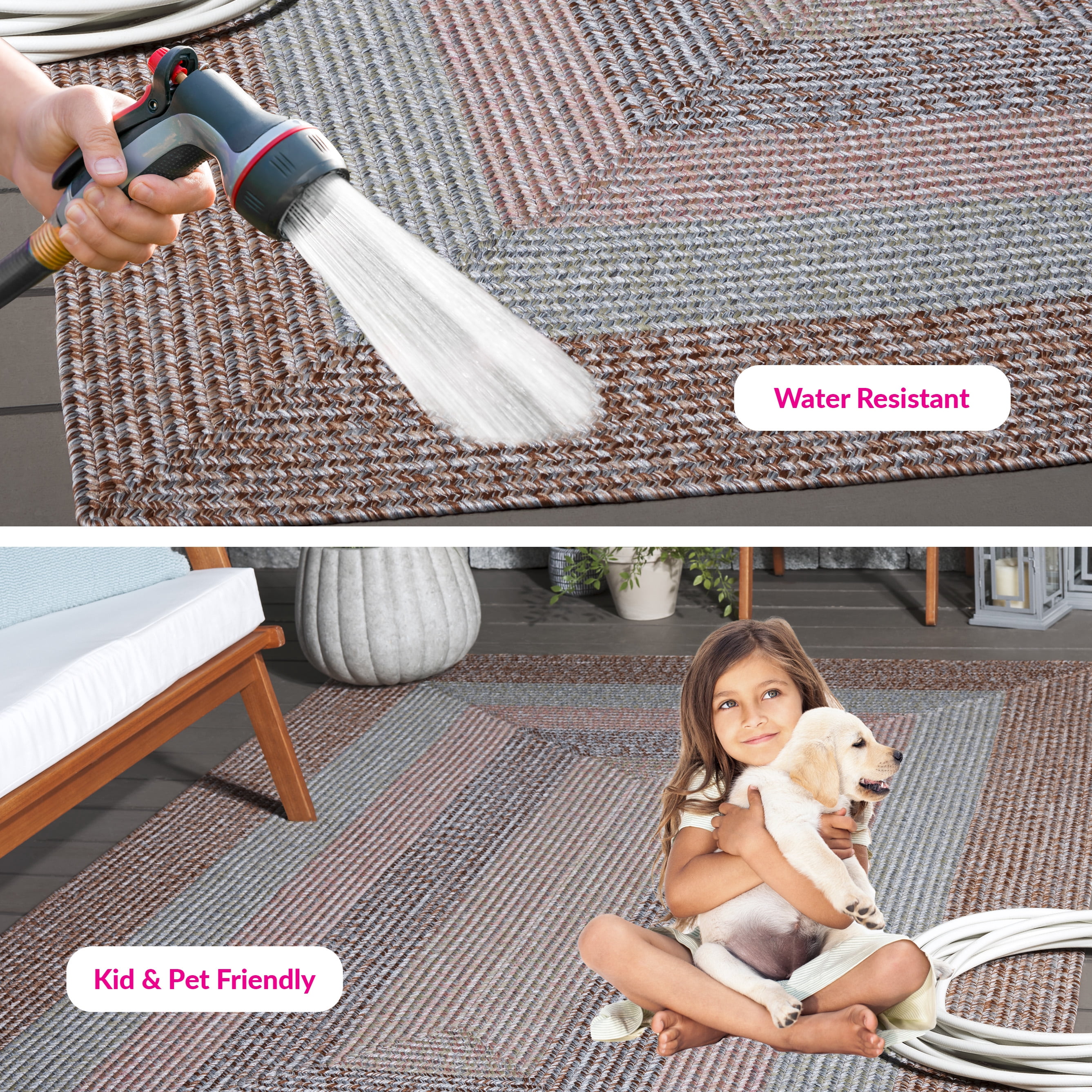 SAFAVIEH Braided Kent Geometric Machine Washable Reversible Area Rug, Brown/Gray Pink, 5' x 5' Square
