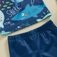 thumbnail image 5 of Toddler Baby Boy Swimsuit UPF 50+ Rash Guard Shark Print Top+Swim Trunks +Hat 3Pcs Set Sun Protection Bathing Suit Swimwear, 5 of 7