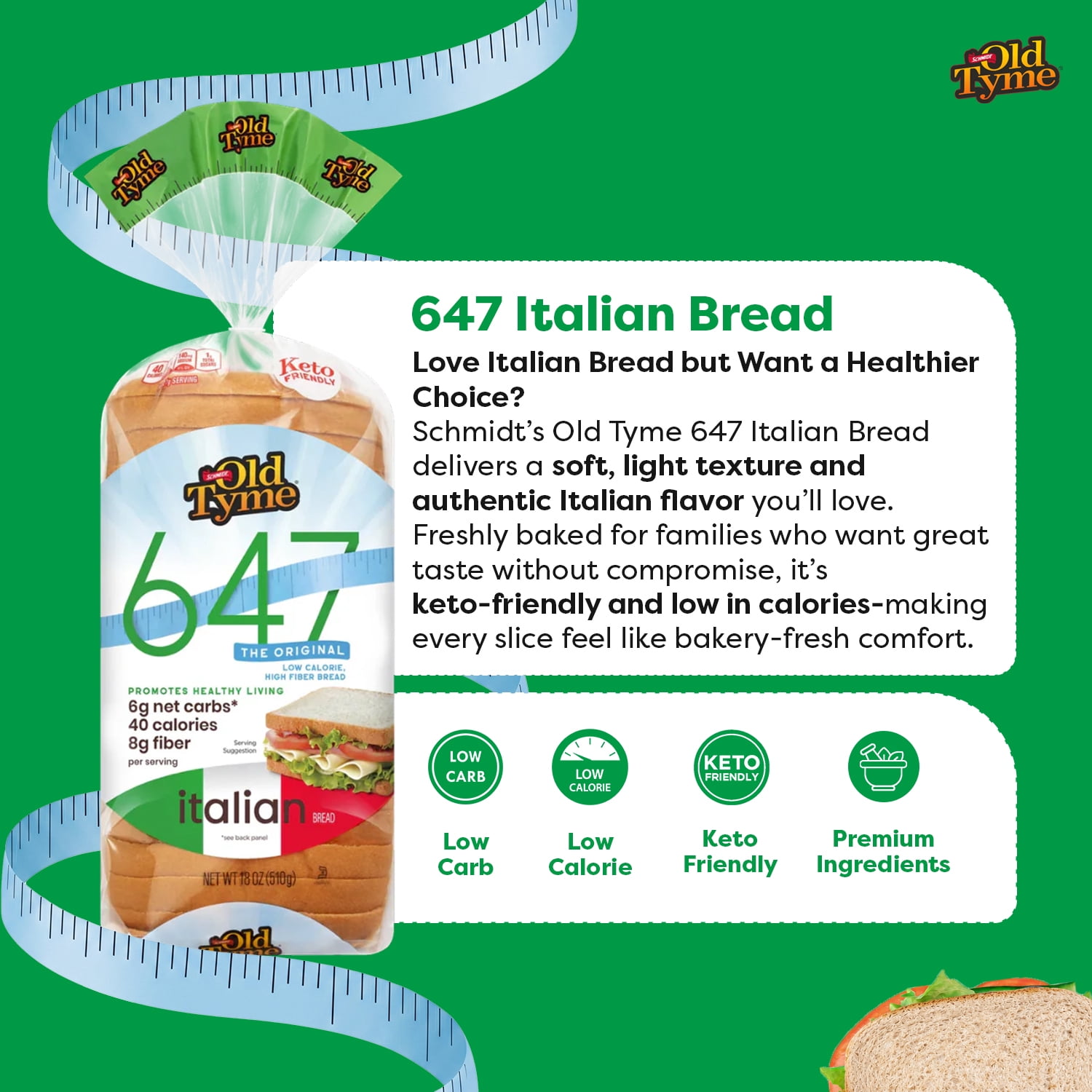 Schmidt Old Tyme 647 Low Calorie Keto Friendly Italian Bread 18 oz