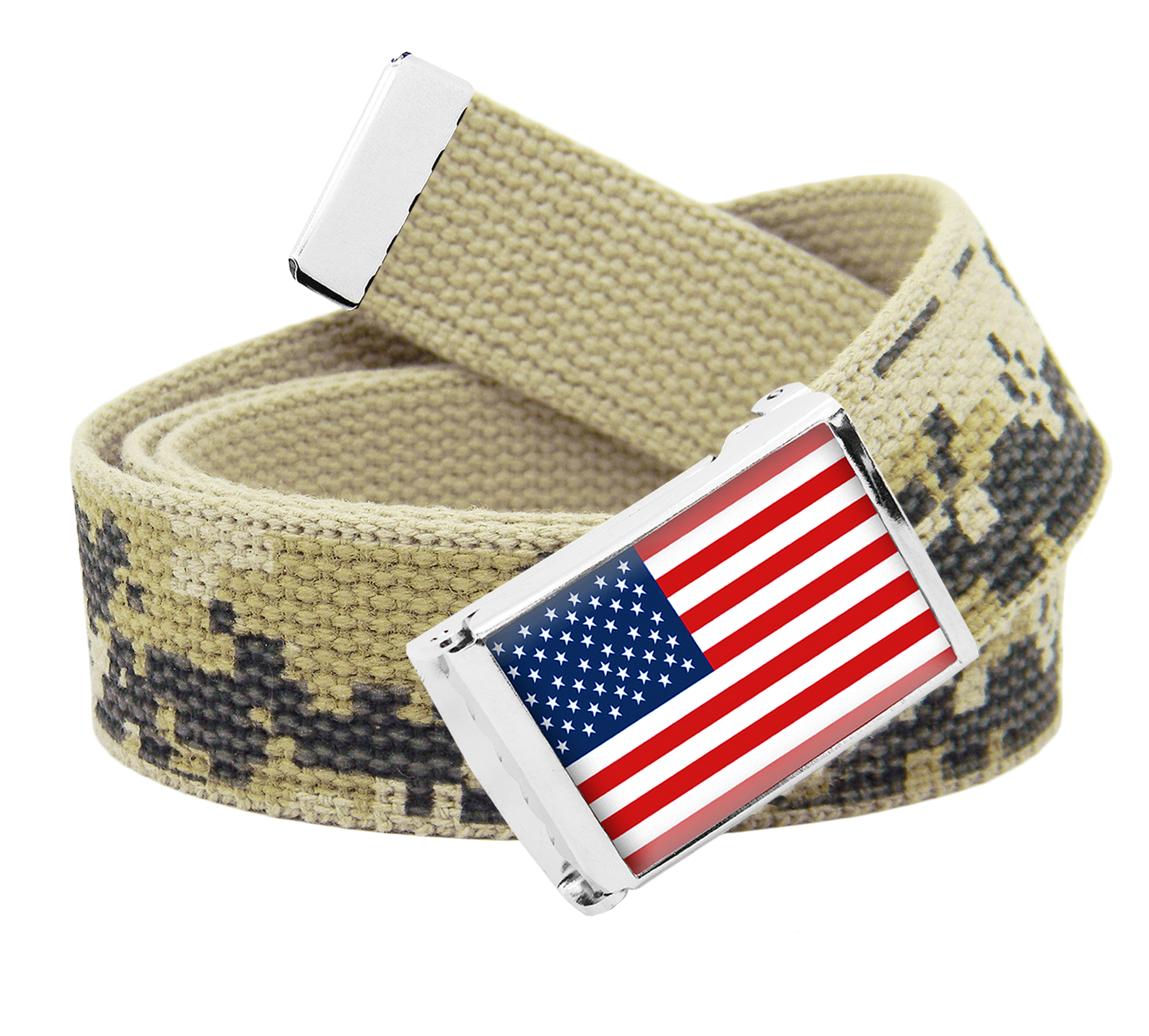 American Flag Flip Top Men's Belt Buckle with Canvas  Belt Large