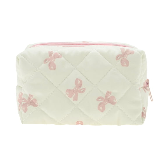 Unique Bargains 1 Pc Butterfly Pattern Makeup Bag for Travel Vacation Pink Beige Polyester