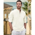 thumbnail image 5 of sogami Men's Cotton Linen Henley Shirts Long Sleeve Casual Button Down Shirt Roll-up, 5 of 7