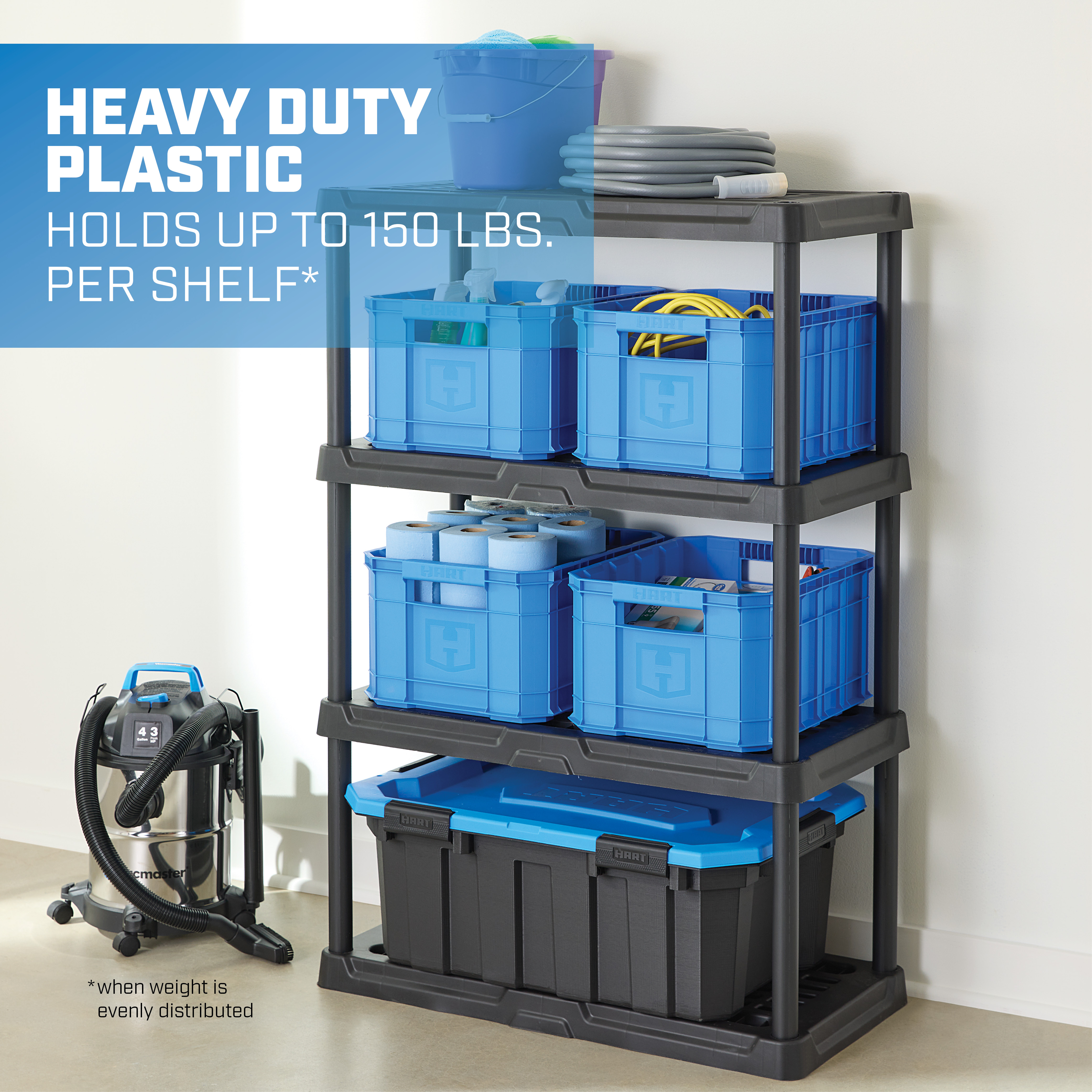 Hart 4-Tier Plastic Shelving Unit, 53" H, Black photo 3