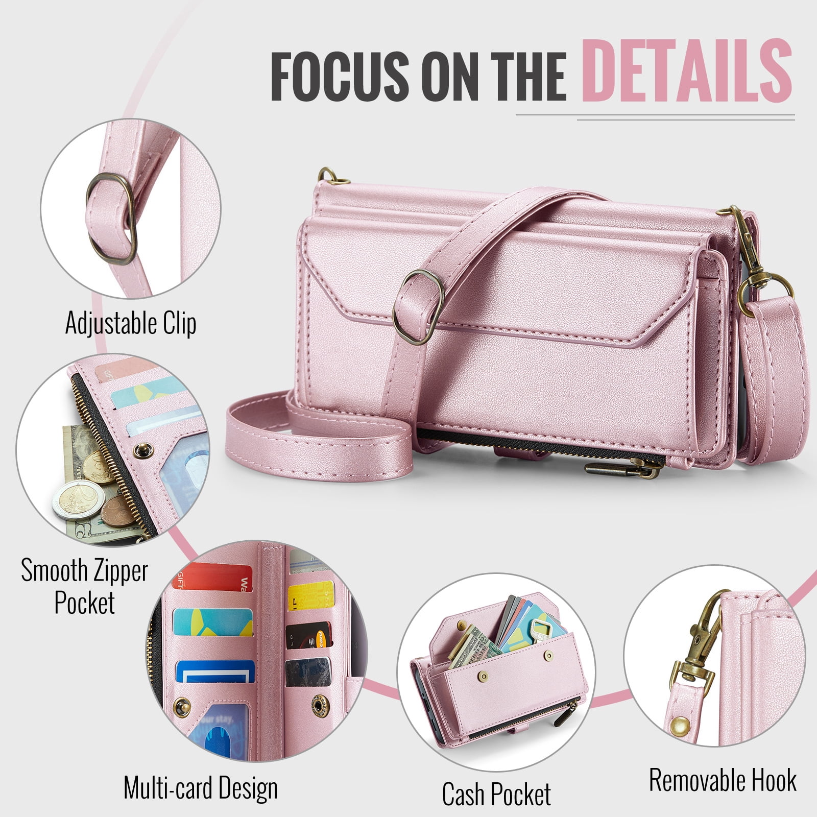 Asuwish Compatible with Samsung Galaxy A17 5G Zipper Wallet Phone Case Tempered Glass Screen Protector Crossbody Lanyard Strap Flip Card Holder Slot Cell Cover for A 17 17A G5 Women Girls Rose Gold