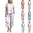 thumbnail image 2 of felwors Womens Pajama Sets, Comfy Cotton 2 Piece Lounge Sets, Woman Two Piece Pjs, Loungewear Set Women, Capri Pants Sets Pink, L, 2 of 7