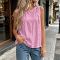 thumbnail image 2 of Women's Ruffle Detail Sleeveless Tank Tops Summer Petite Plain Crew Neck Tee Casual Travel Tops Pink, 2 of 6