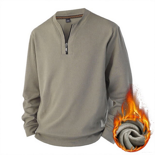 pstuiky Camisas de manga larga de invierno para hombre, Blusa/camisa informal y moderna de color liso con cuello redondo y cremallera para hombre. camisetas de hombre xxxl