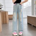 thumbnail image 2 of ZACPNCV Teen Youth Casual Wide Leg Jean Pants for Girls Put On Denim Pants Bow Embroidery Trouser Girl Clothing Blue 5-7 Years, 2 of 9