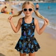 thumbnail image 3 of COEQINE Girls One Piece Swimsuit with Skirt, Scoop Neck & V Back Fashion Swimming Bathing Suit Sleeveless Summer Beach Swimwear for Kids Age 10-11, Blue Butterfly Star, 3 of 8