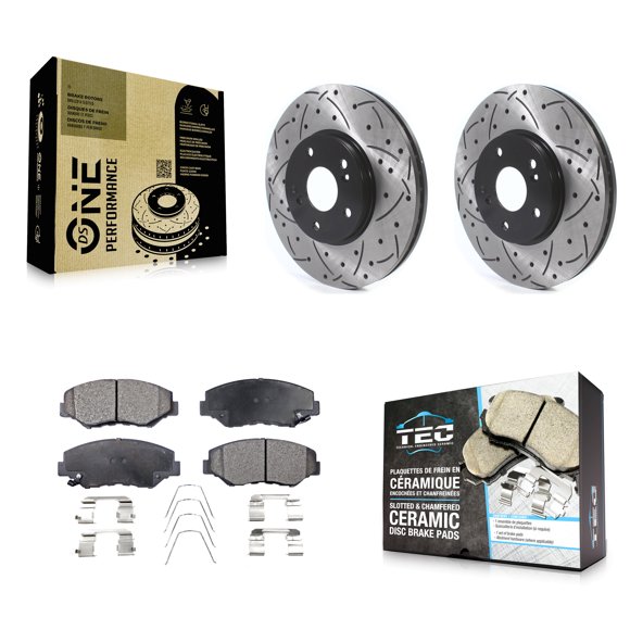 Transit Auto Front Coated Drilled Slotted Disc Brake Rotors and Ceramic Pads Kit for Car Honda Pilot Accord KDT-100770