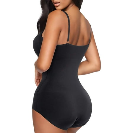 

Junlan Women Waist Trainer Bodysuit Adjustable Shoulder Strap Shapewear Tummy Control Fajas Corest V-Neck Leotard Jumpsuit Tops