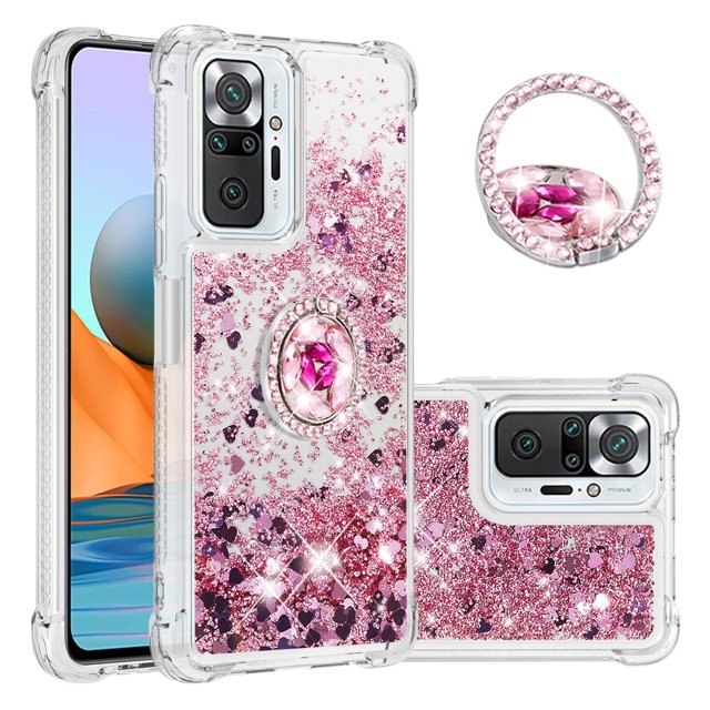 Funda para Xiaomi Redmi Note 10 PRO/NOTE 10 PRO MAX con Brillo Líquido Flotante, Purpurina, Parachoques y Anillo Giratorio Soporte