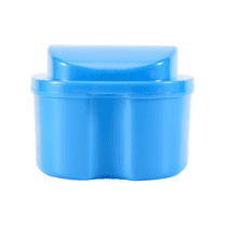 Blue Denture Case, Cup with Strainer, Bath Box False Teeth Storage Basket Net Container Holder for Travel