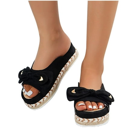 

Summer Ladies Slippers Thick Soled Sandals Casual Women Shoes Bow Fish Mouth Slippers