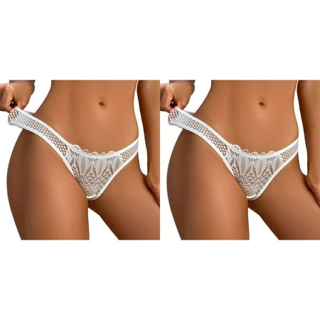 2Pcs Sexy Lace Panties for Women Transparent Mesh Thongs Panties Thin Breathable Ladies Underwear Panties Low Waist Seamless Underwear