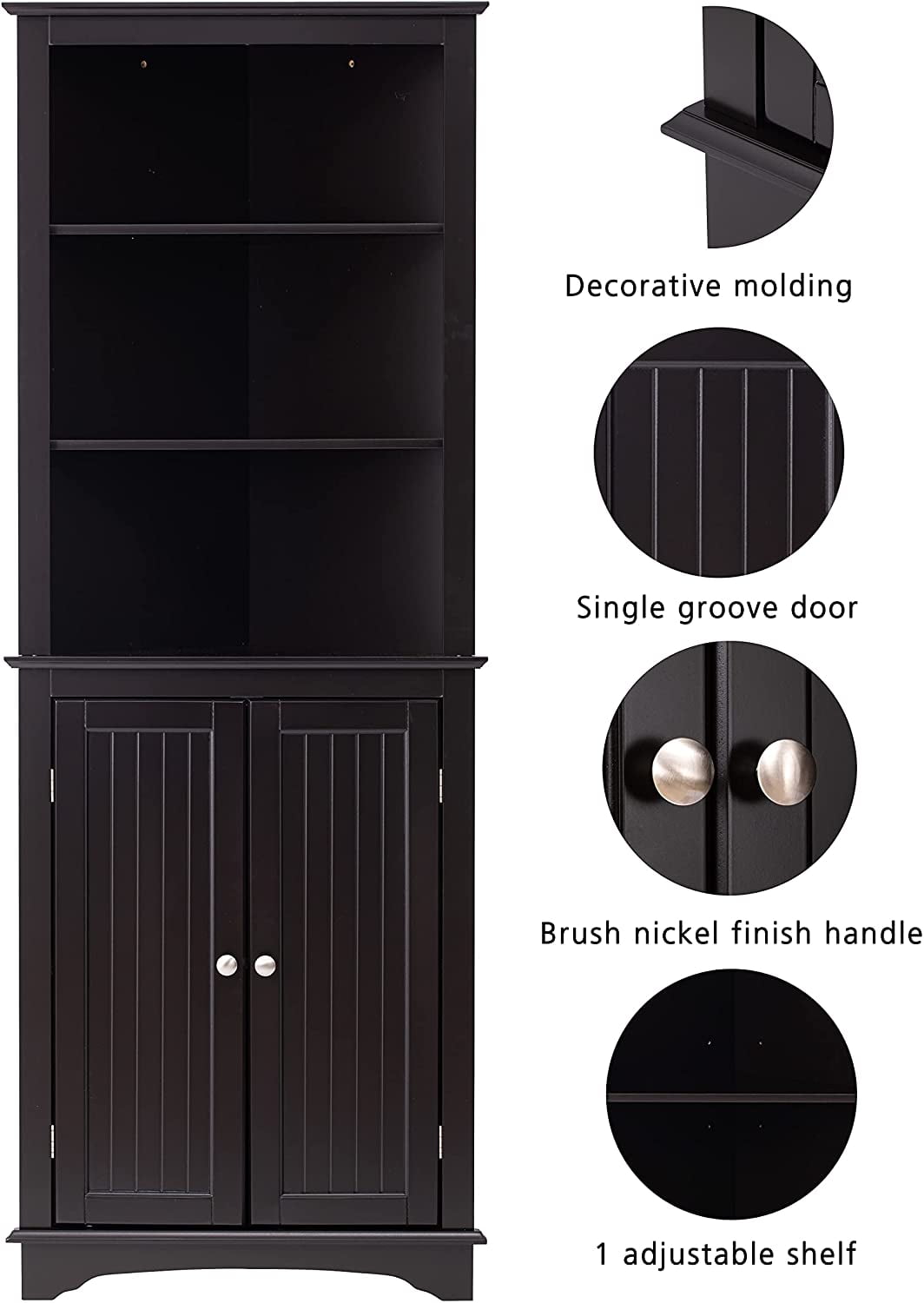 Spirich Tall Corner Cabinet with Adjustable Shelves, Free Standing Storage for Bathroom, Kitchen, Espresso
