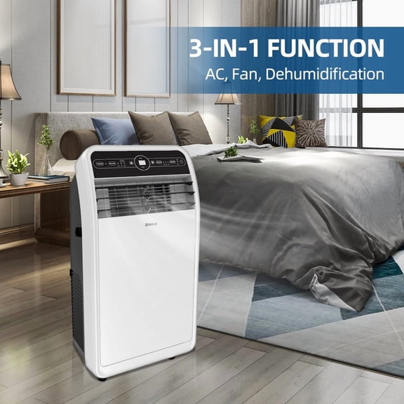 12,000 BTU (7,500 BTU DOE) Portable Air Conditioner Cools 400 sq. ft. Dehumidifier, 3 Fan Speeds & Smart Control